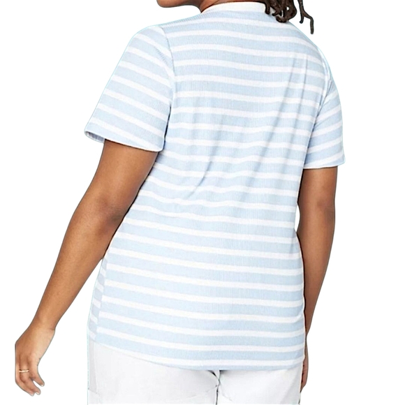 Lane Bryant Blue and White Pullover Drawcord Striped Tee Size 18/20 - Picture 6 of 8